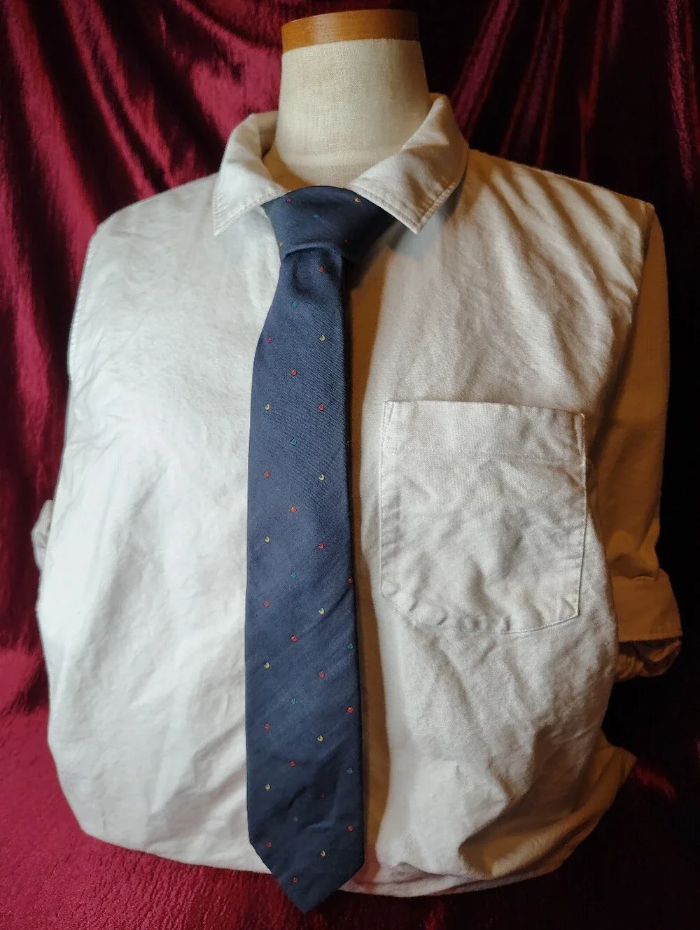 Vintage 1990s Gian Paolo Italian Silk Cotton Blend Navy Geometric 2.75